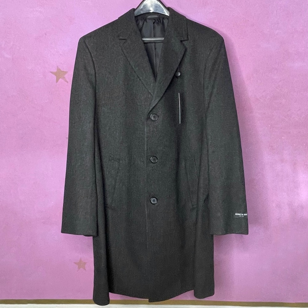 Kenneth Cole Men's Charcoal Raburn Wool Blend Overcoat Men’s Size 42 Reg $199